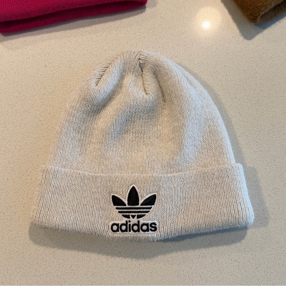 Adidas Cream Beanie with Black Trefoil Logo